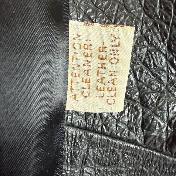 Vtg 70s Black Leather Coat XL Croc Embossed Trim Leathers by New England USA - Picture 12 of 12